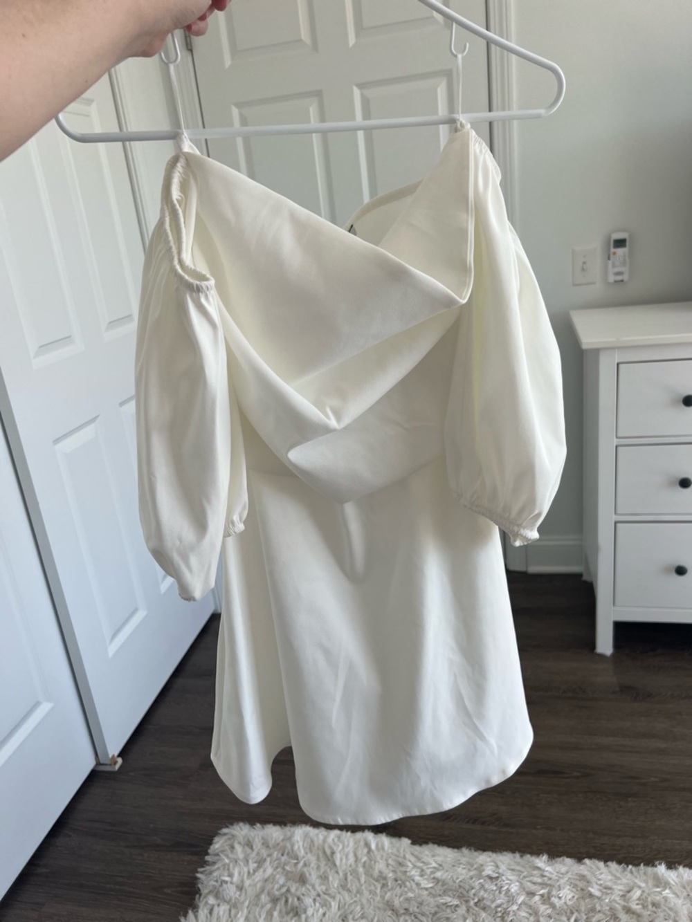 Zara Cream Off-Shoulder Mini Dress with Puff Sleeves